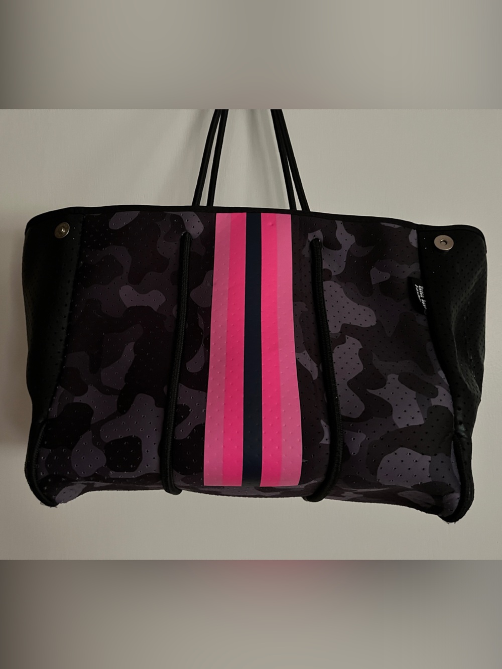 Black Camo Tote with Pink Accent Stripes